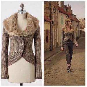 ANTHRO Charlie & Robin Rushcliffe Cardigan-Mushroom Brown and Metallic Gold Sz M